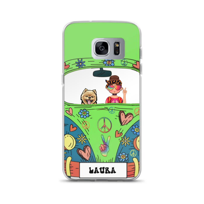 Personalized Hippie Girl Phone Case - Girl with up to 3 Pets - Case for iPhone, Samsung and Xiaomi