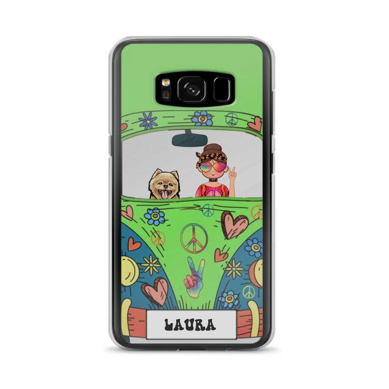 Personalized Hippie Girl Phone Case - Girl with up to 3 Pets - Case for iPhone, Samsung and Xiaomi