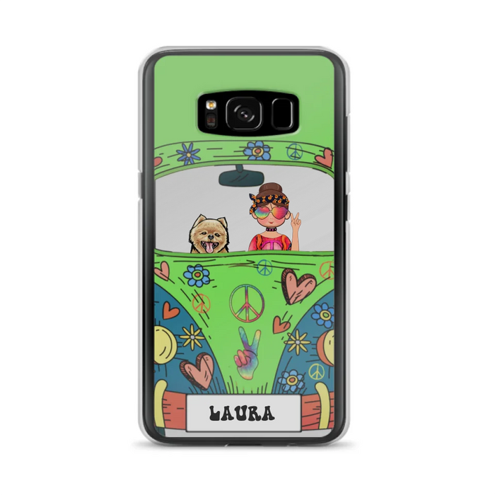 Personalized Hippie Girl Phone Case - Girl with up to 3 Pets - Case for iPhone, Samsung and Xiaomi