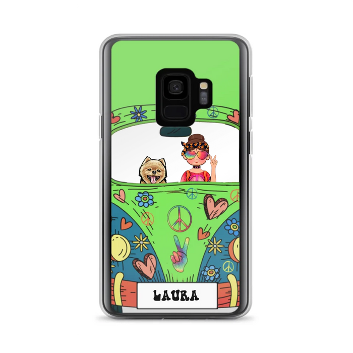 Personalized Hippie Girl Phone Case - Girl with up to 3 Pets - Case for iPhone, Samsung and Xiaomi
