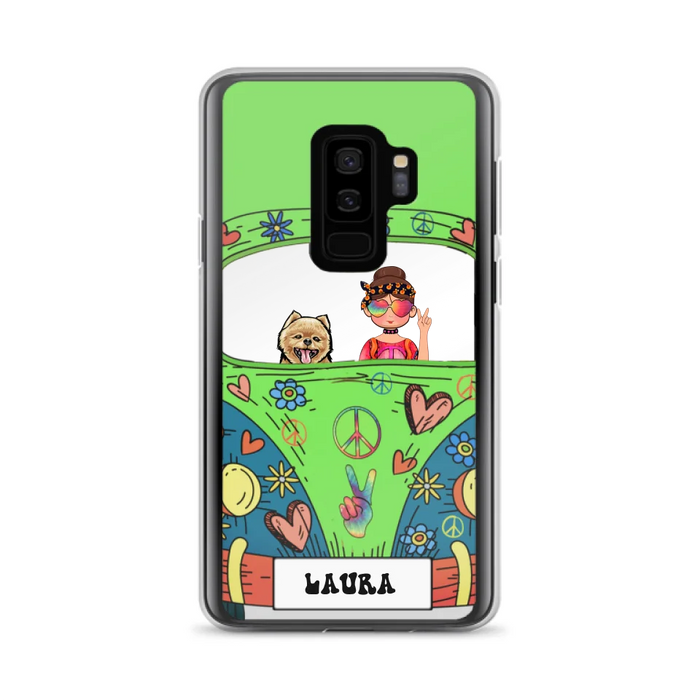 Personalized Hippie Girl Phone Case - Girl with up to 3 Pets - Case for iPhone, Samsung and Xiaomi