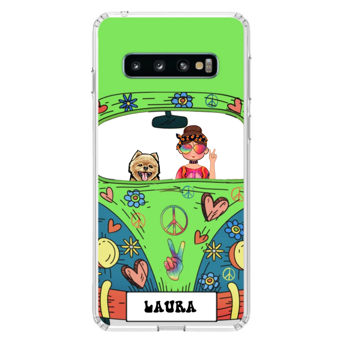 Personalized Hippie Girl Phone Case - Girl with up to 3 Pets - Case for iPhone, Samsung and Xiaomi