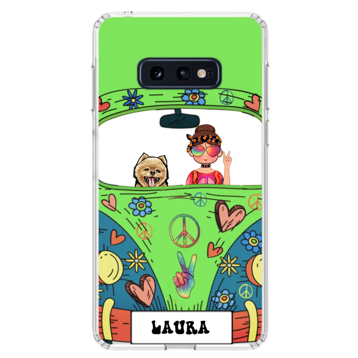 Personalized Hippie Girl Phone Case - Girl with up to 3 Pets - Case for iPhone, Samsung and Xiaomi