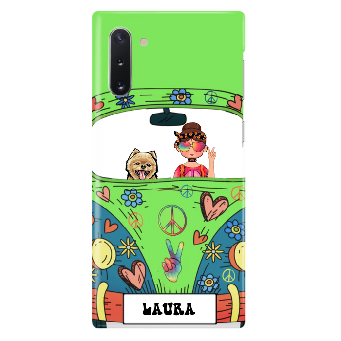 Personalized Hippie Girl Phone Case - Girl with up to 3 Pets - Case for iPhone, Samsung and Xiaomi