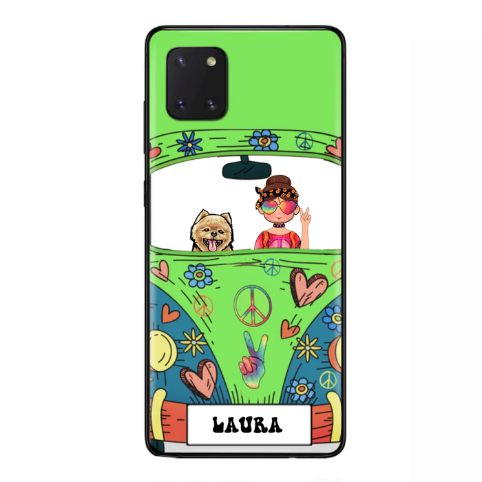 Personalized Hippie Girl Phone Case - Girl with up to 3 Pets - Case for iPhone, Samsung and Xiaomi