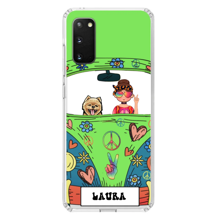 Personalized Hippie Girl Phone Case - Girl with up to 3 Pets - Case for iPhone, Samsung and Xiaomi