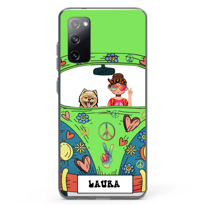 Personalized Hippie Girl Phone Case - Girl with up to 3 Pets - Case for iPhone, Samsung and Xiaomi