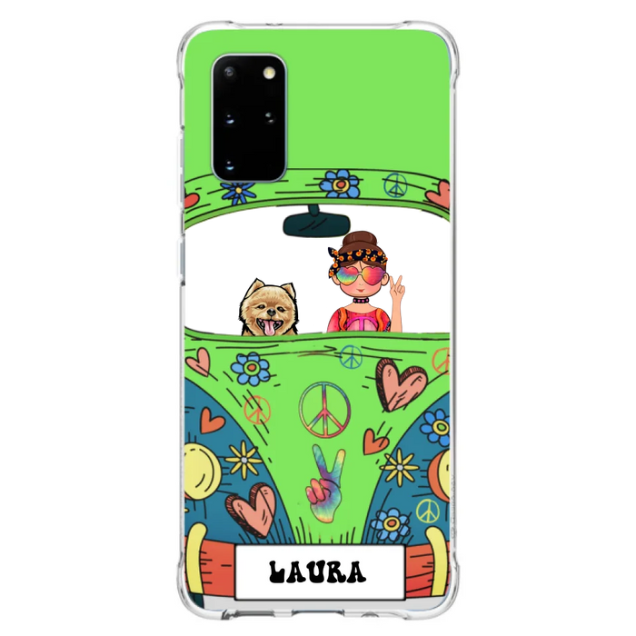 Personalized Hippie Girl Phone Case - Girl with up to 3 Pets - Case for iPhone, Samsung and Xiaomi