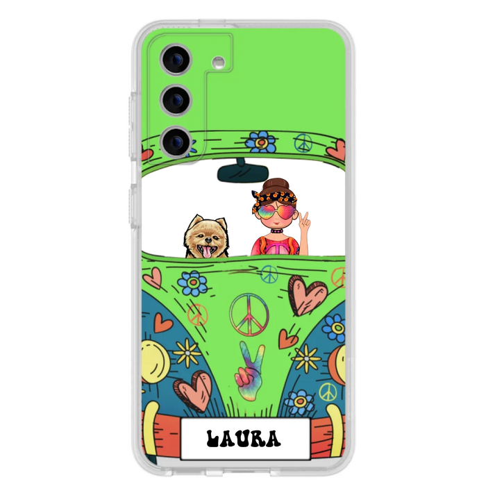 Personalized Hippie Girl Phone Case - Girl with up to 3 Pets - Case for iPhone, Samsung and Xiaomi