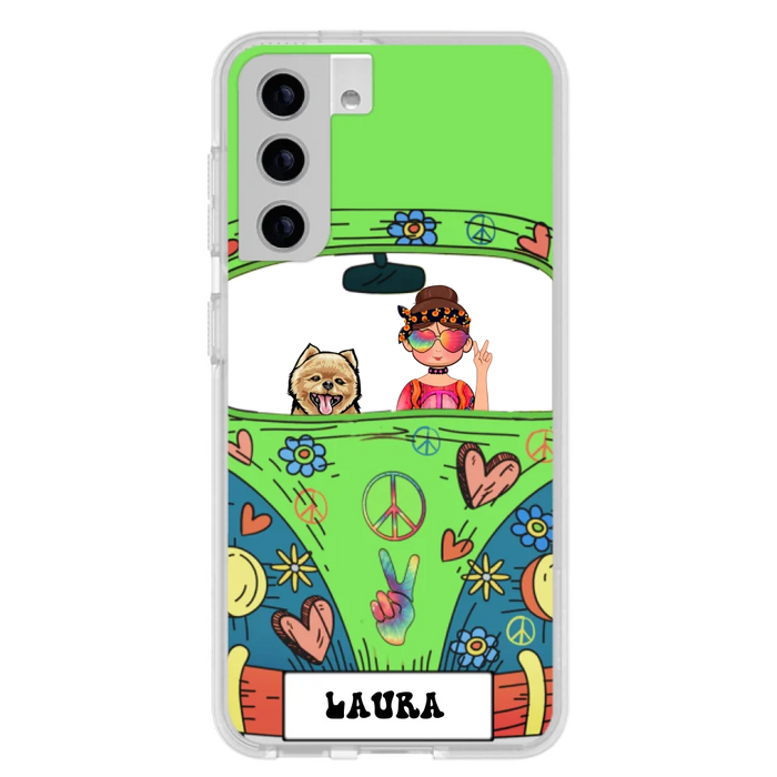 Personalized Hippie Girl Phone Case - Girl with up to 3 Pets - Case for iPhone, Samsung and Xiaomi