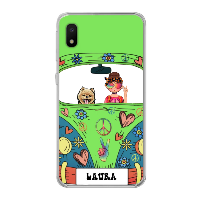Personalized Hippie Girl Phone Case - Girl with up to 3 Pets - Case for iPhone, Samsung and Xiaomi