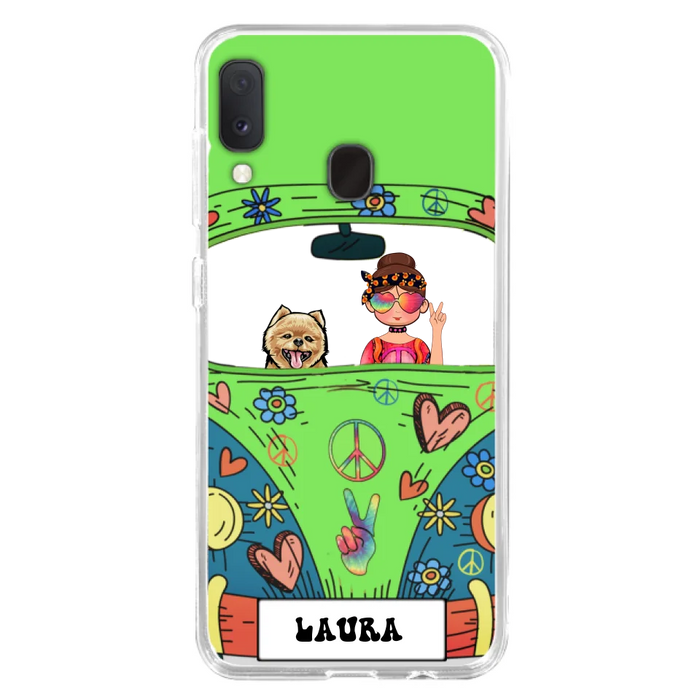 Personalized Hippie Girl Phone Case - Girl with up to 3 Pets - Case for iPhone, Samsung and Xiaomi