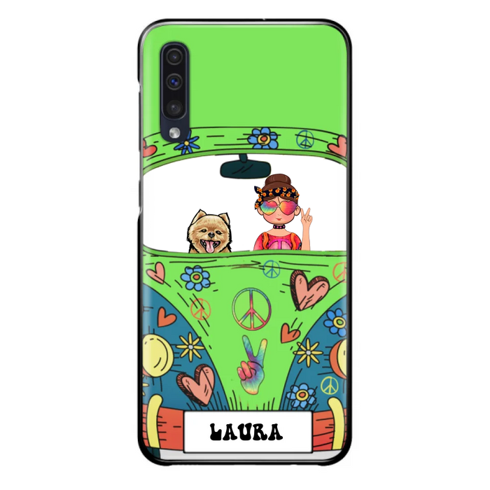 Personalized Hippie Girl Phone Case - Girl with up to 3 Pets - Case for iPhone, Samsung and Xiaomi