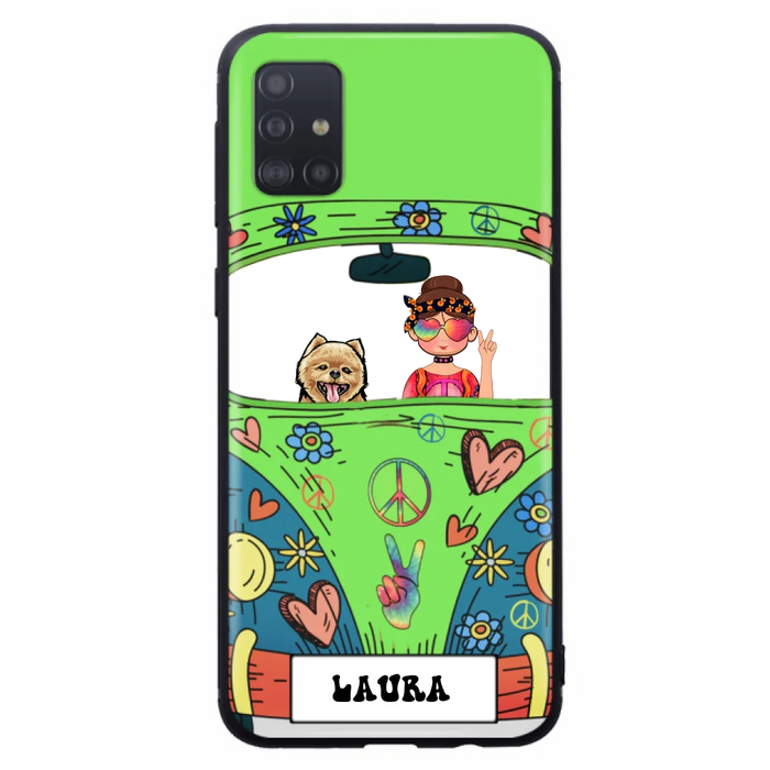 Personalized Hippie Girl Phone Case - Girl with up to 3 Pets - Case for iPhone, Samsung and Xiaomi