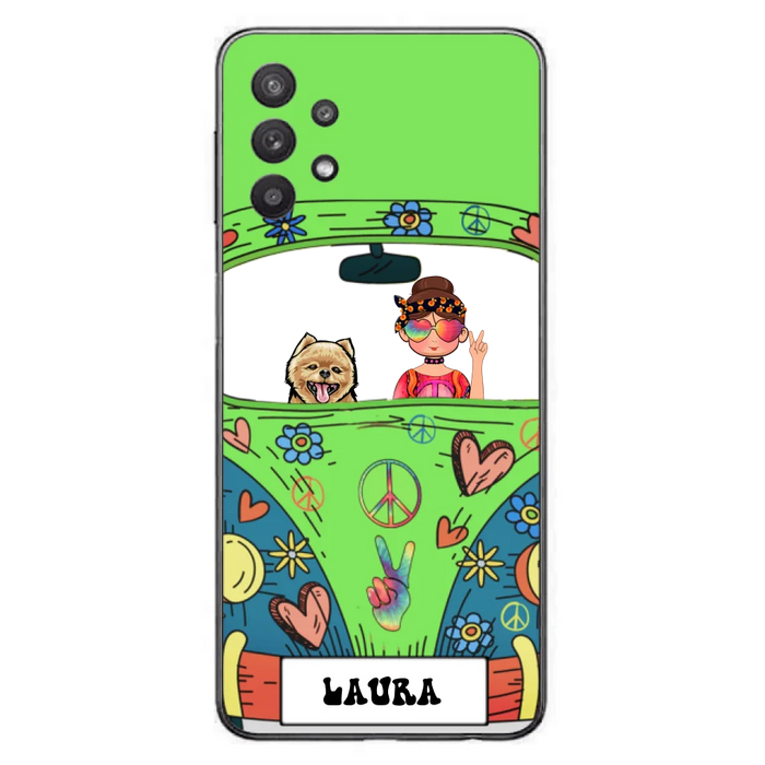 Personalized Hippie Girl Phone Case - Girl with up to 3 Pets - Case for iPhone, Samsung and Xiaomi