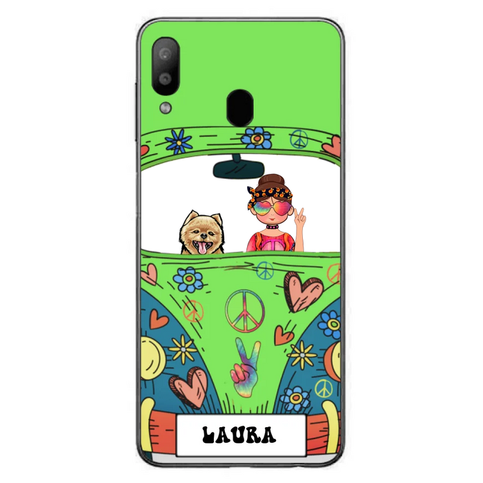 Personalized Hippie Girl Phone Case - Girl with up to 3 Pets - Case for iPhone, Samsung and Xiaomi