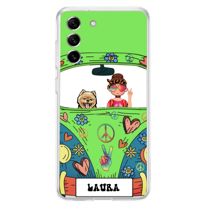 Personalized Hippie Girl Phone Case - Girl with up to 3 Pets - Case for iPhone, Samsung and Xiaomi
