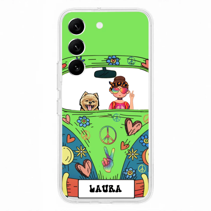Personalized Hippie Girl Phone Case - Girl with up to 3 Pets - Case for iPhone, Samsung and Xiaomi