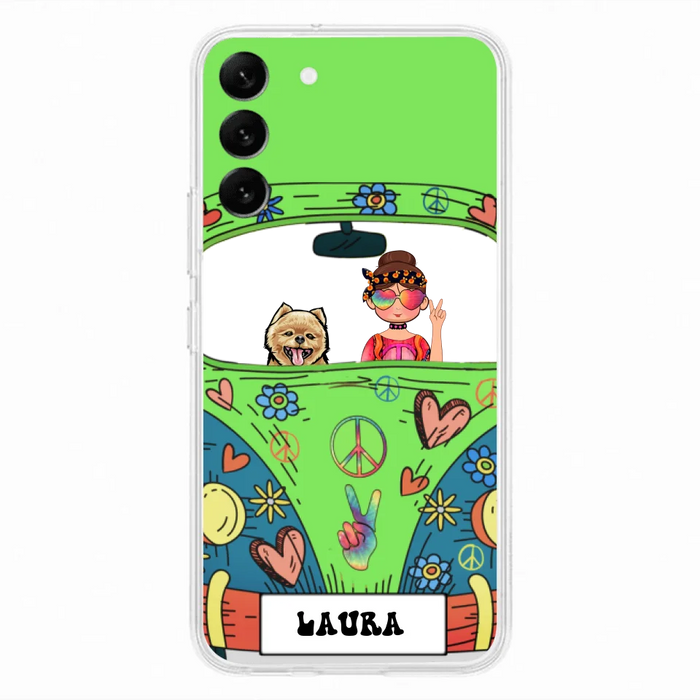 Personalized Hippie Girl Phone Case - Girl with up to 3 Pets - Case for iPhone, Samsung and Xiaomi
