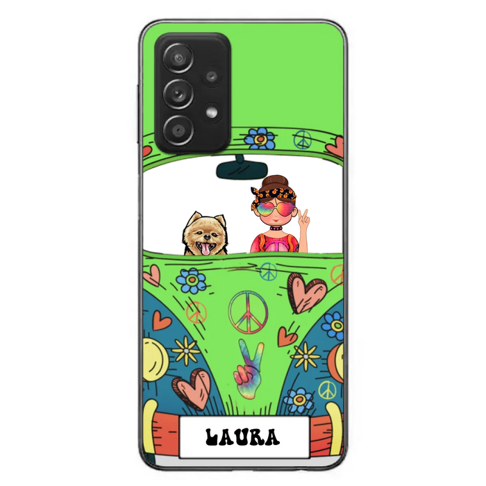 Personalized Hippie Girl Phone Case - Girl with up to 3 Pets - Case for iPhone, Samsung and Xiaomi