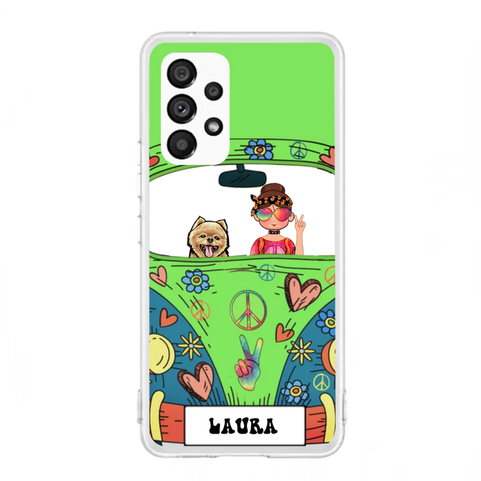 Personalized Hippie Girl Phone Case - Girl with up to 3 Pets - Case for iPhone, Samsung and Xiaomi