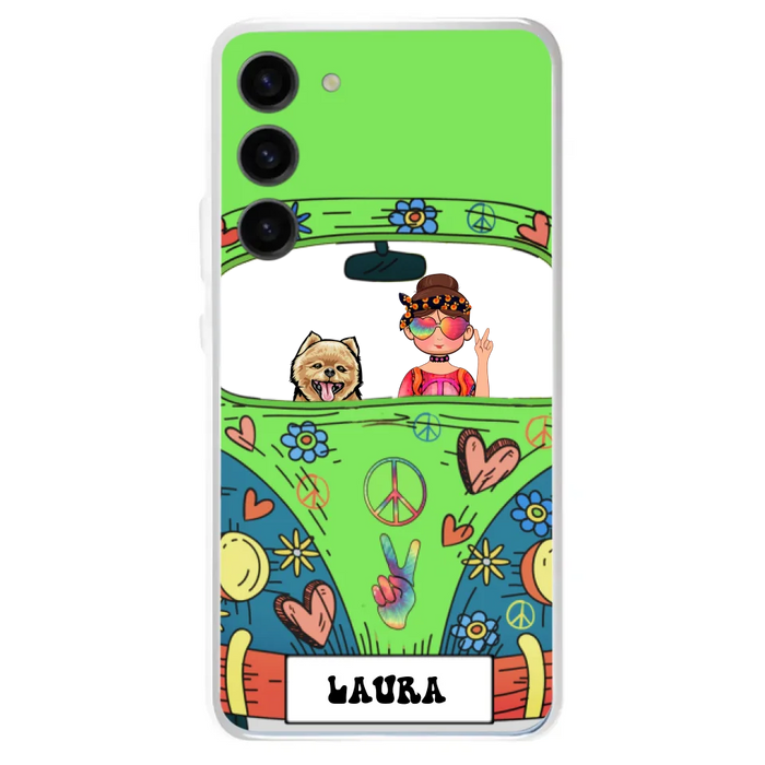 Personalized Hippie Girl Phone Case - Girl with up to 3 Pets - Case for iPhone, Samsung and Xiaomi