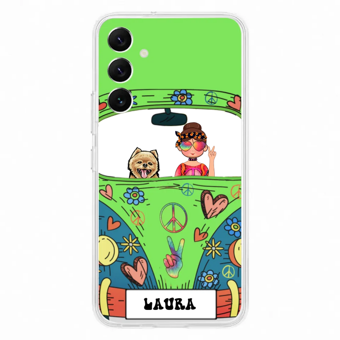 Personalized Hippie Girl Phone Case - Girl with up to 3 Pets - Case for iPhone, Samsung and Xiaomi