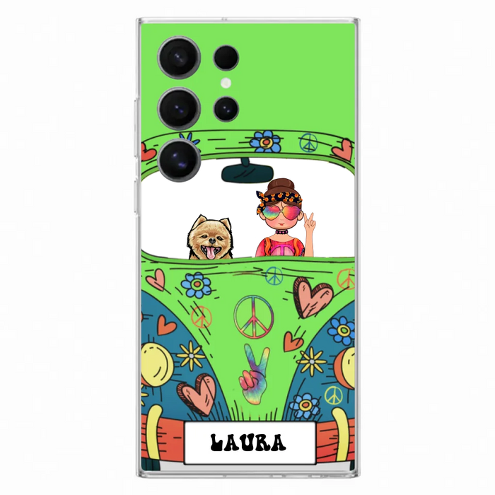 Personalized Hippie Girl Phone Case - Girl with up to 3 Pets - Case for iPhone, Samsung and Xiaomi