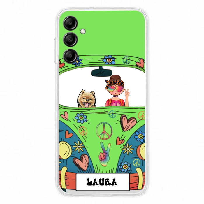 Personalized Hippie Girl Phone Case - Girl with up to 3 Pets - Case for iPhone, Samsung and Xiaomi