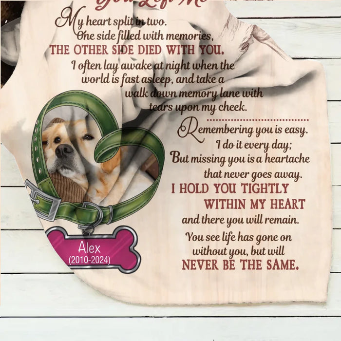 Personalized Memorial Pet Collar Fleece Throw/Quilt Blanket - Upload Photo - Memorial Gift Idea For Dog/Cat/Pet Lover - The Moment That You Left Me