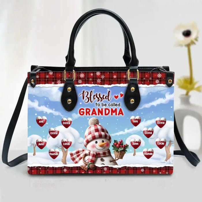 Personalized Grandma PU Leather Handbag With Long Straps - Up to 12 Kids - Christmas Gift Idea For Grandma/Nana - Blessed To Be Called Grandma