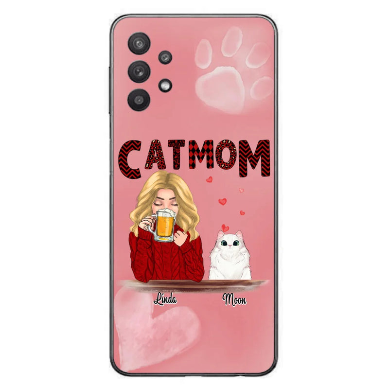 Custom Personalized Pet Mom Phone Case - Pet Mom With Beer And Upto 4 Pets - Case For iPhone, Samsung and Xiaomi