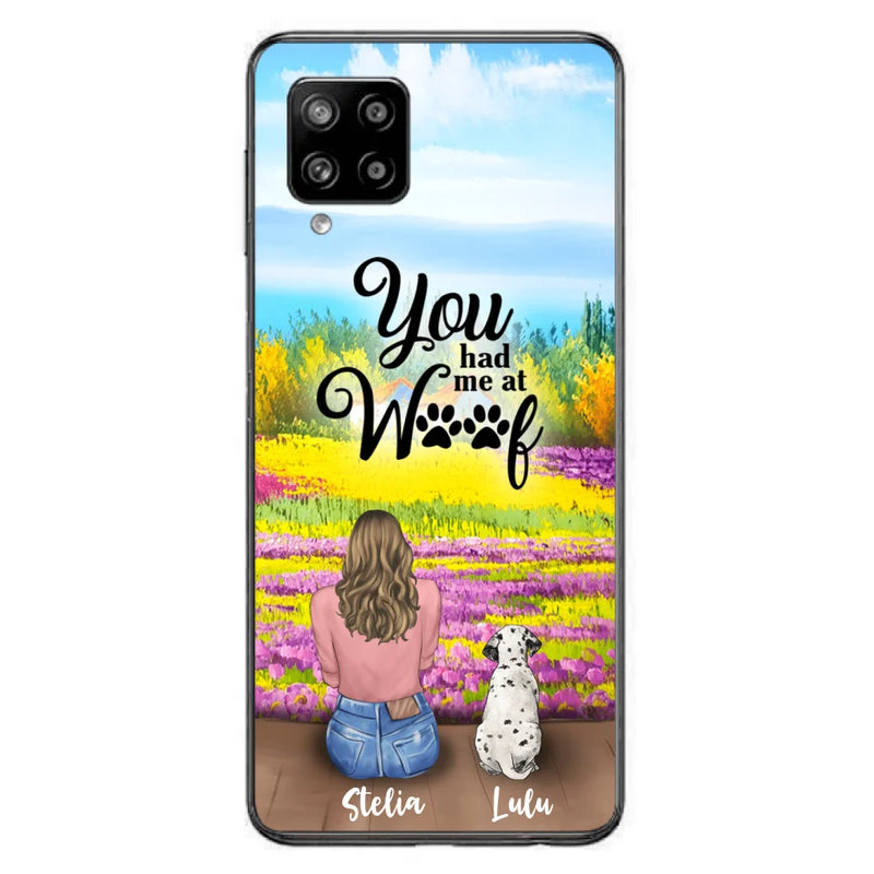 Custom Personalized Dog Mom With Flowers Background Phone Case - Gifts For Dog Lovers With Upto 4 Dogs - You Had Me At Woof - Case For iPhone, Samsung And Xiaomi - L4E2ZU