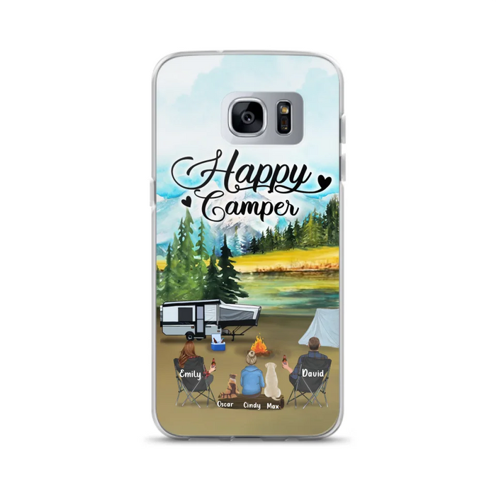 Personalized Camping Phone Case - Parents With 1 Kids And 2 Pets - Best Gift For Family - Happy Camper - Case For iPhone And Samsung