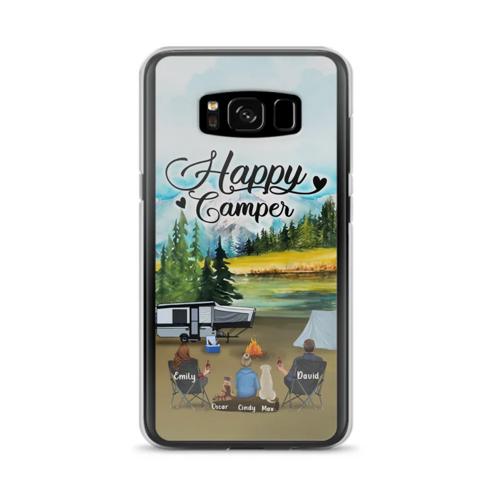 Personalized Camping Phone Case - Parents With 1 Kids And 2 Pets - Best Gift For Family - Happy Camper - Case For iPhone And Samsung