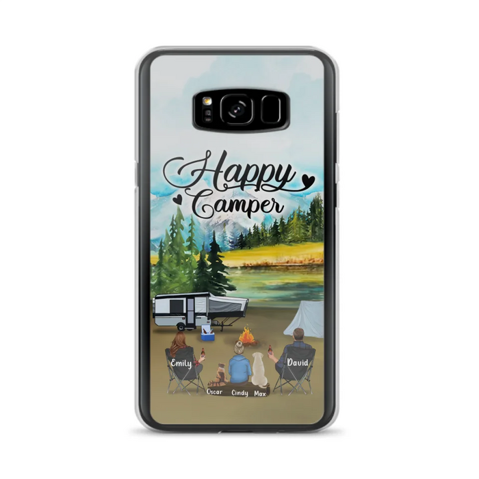 Personalized Camping Phone Case - Parents With 1 Kids And 2 Pets - Best Gift For Family - Happy Camper - Case For iPhone And Samsung