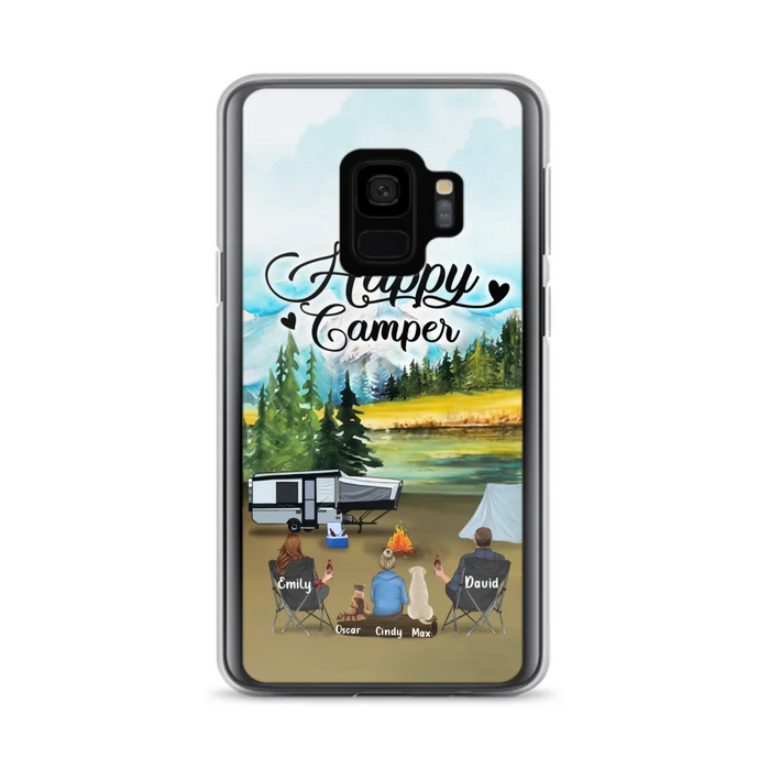 Personalized Camping Phone Case - Parents With 1 Kids And 2 Pets - Best Gift For Family - Happy Camper - Case For iPhone And Samsung