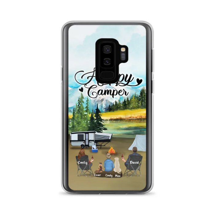 Personalized Camping Phone Case - Parents With 1 Kids And 2 Pets - Best Gift For Family - Happy Camper - Case For iPhone And Samsung