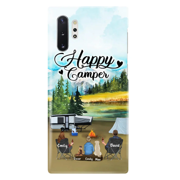 Personalized Camping Phone Case - Parents With 1 Kids And 2 Pets - Best Gift For Family - Happy Camper - Case For iPhone And Samsung
