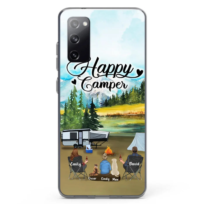 Personalized Camping Phone Case - Parents With 1 Kids And 2 Pets - Best Gift For Family - Happy Camper - Case For iPhone And Samsung