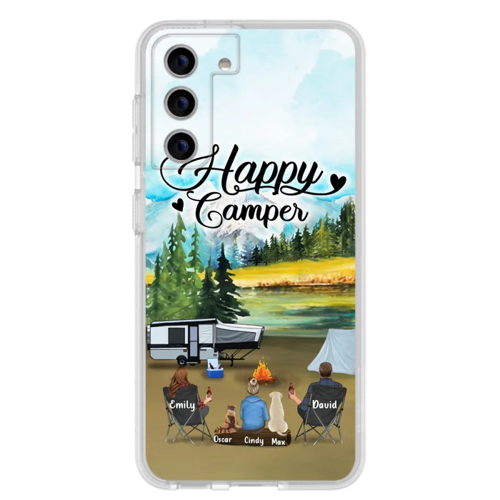 Personalized Camping Phone Case - Parents With 1 Kids And 2 Pets - Best Gift For Family - Happy Camper - Case For iPhone And Samsung
