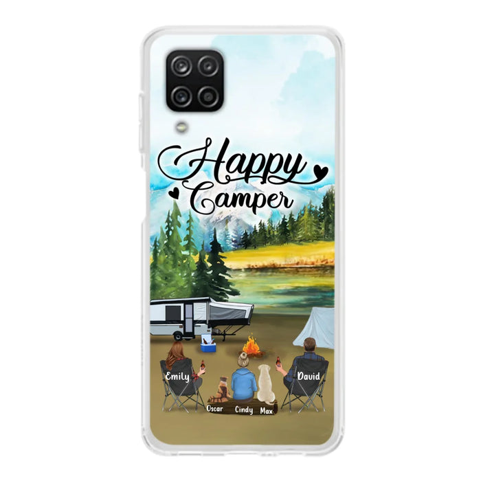 Personalized Camping Phone Case - Parents With 1 Kids And 2 Pets - Best Gift For Family - Happy Camper - Case For iPhone And Samsung