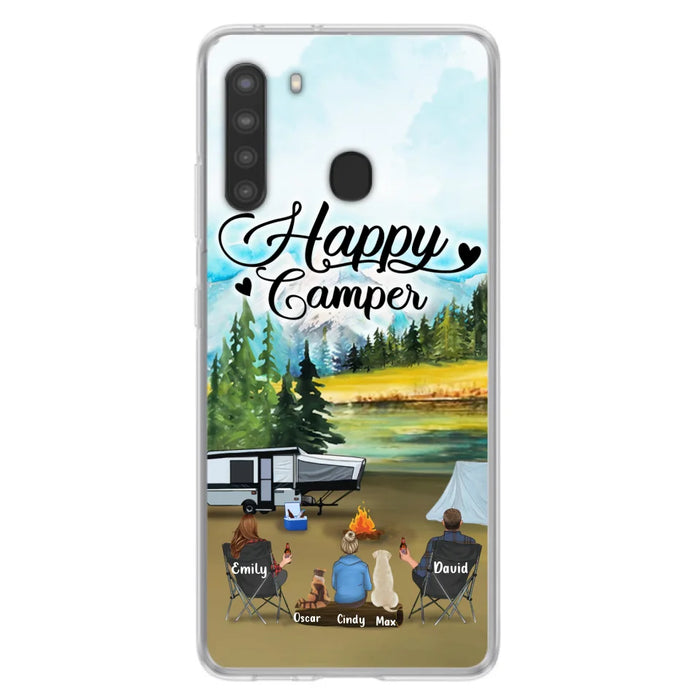 Personalized Camping Phone Case - Parents With 1 Kids And 2 Pets - Best Gift For Family - Happy Camper - Case For iPhone And Samsung