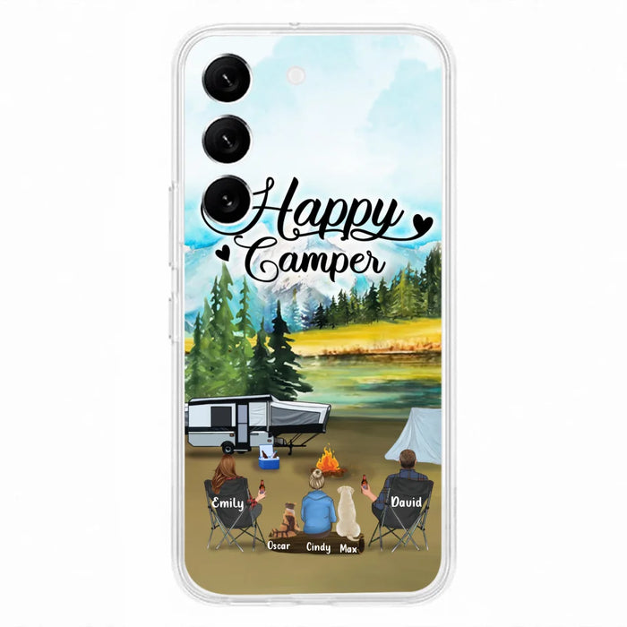 Personalized Camping Phone Case - Parents With 1 Kids And 2 Pets - Best Gift For Family - Happy Camper - Case For iPhone And Samsung