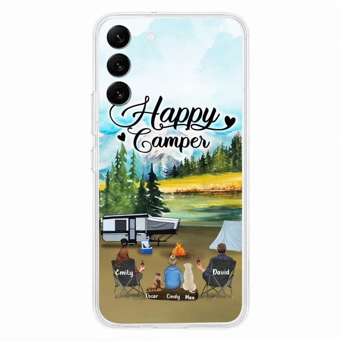 Personalized Camping Phone Case - Parents With 1 Kids And 2 Pets - Best Gift For Family - Happy Camper - Case For iPhone And Samsung