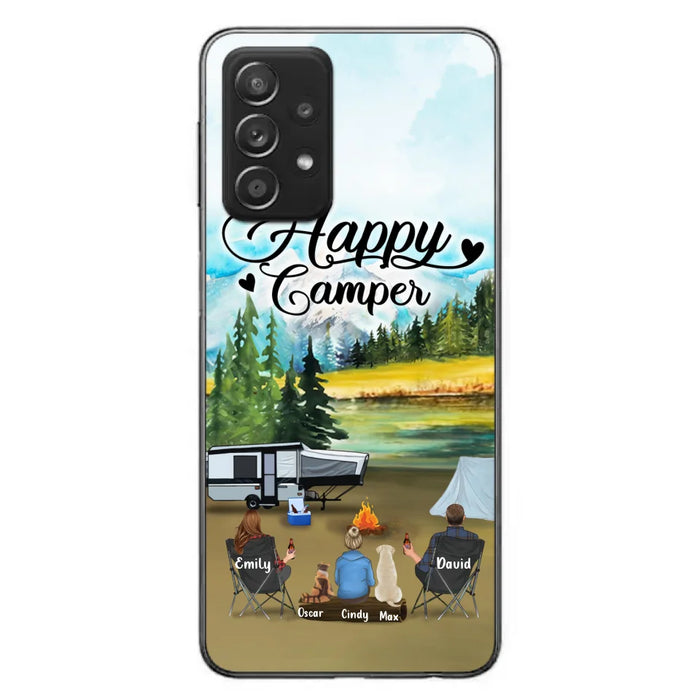 Personalized Camping Phone Case - Parents With 1 Kids And 2 Pets - Best Gift For Family - Happy Camper - Case For iPhone And Samsung