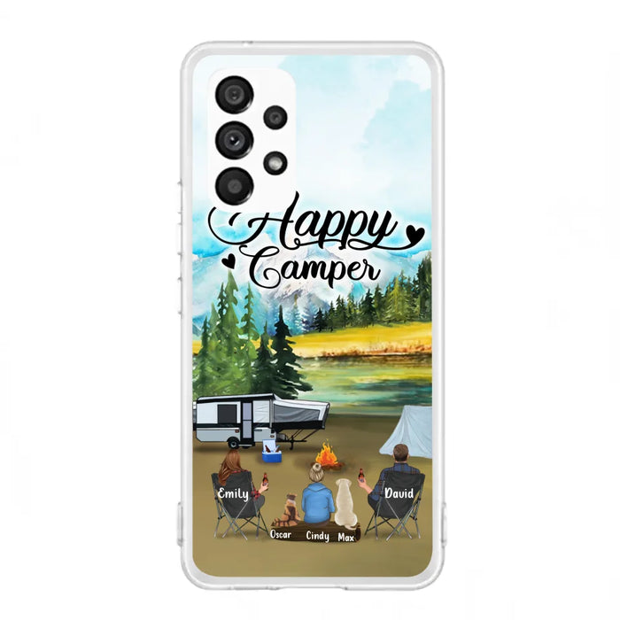Personalized Camping Phone Case - Parents With 1 Kids And 2 Pets - Best Gift For Family - Happy Camper - Case For iPhone And Samsung