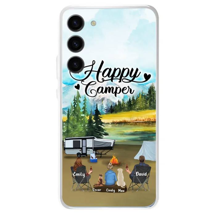 Personalized Camping Phone Case - Parents With 1 Kids And 2 Pets - Best Gift For Family - Happy Camper - Case For iPhone And Samsung
