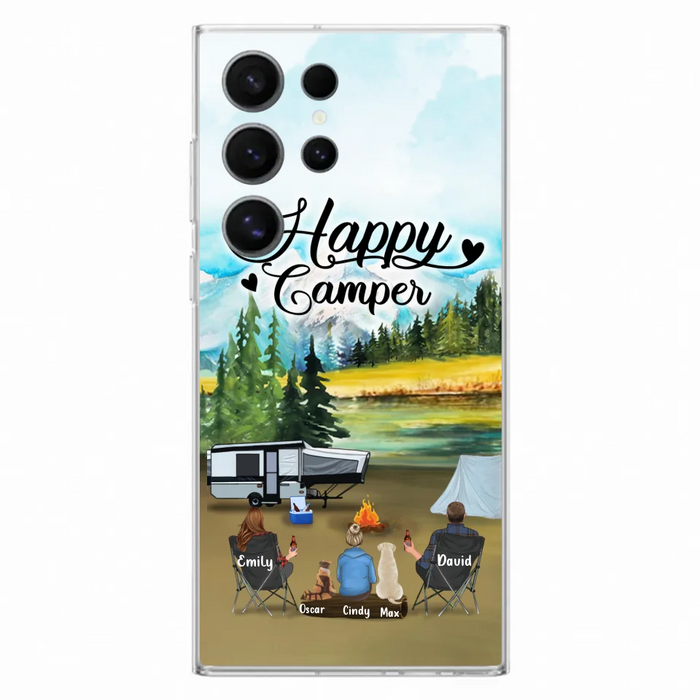 Personalized Camping Phone Case - Parents With 1 Kids And 2 Pets - Best Gift For Family - Happy Camper - Case For iPhone And Samsung