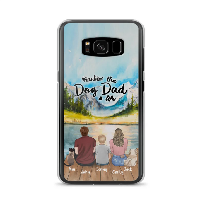 Personalized Pet Couple Phone Case - Parent With 1 Kid And 2 Pets - Case For iPhone And Samsung